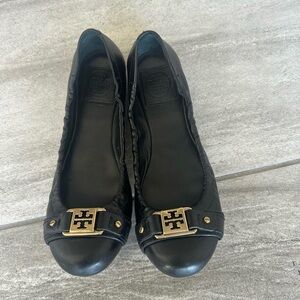 Tory Burch Black Flats with Gold Accents